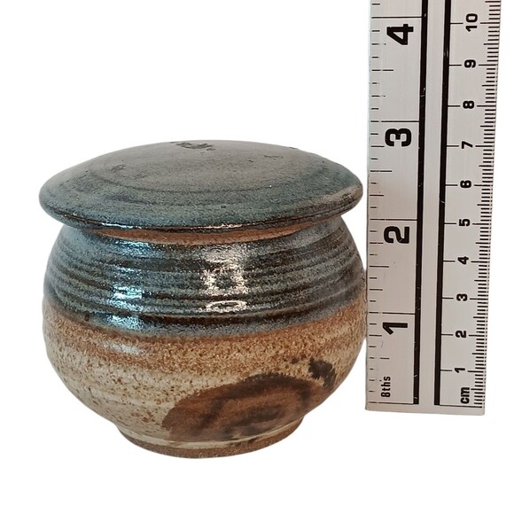 Sherwood Pottery Blue Lidded Jar Brown Swirl Jam Jar Or Trinket Box 3.5" x 2.5" - Picture 12 of 12